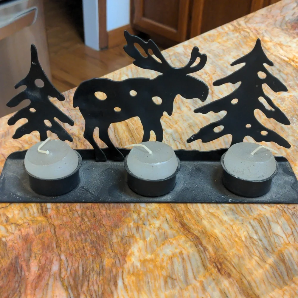 Metal Moose and Tree Decoration Tea Candle Holder